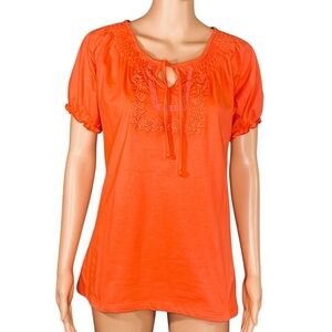 Jason Maxwell Coquette Milkmaid Blouse Short Sleeve Summer Coral Womens Size SM